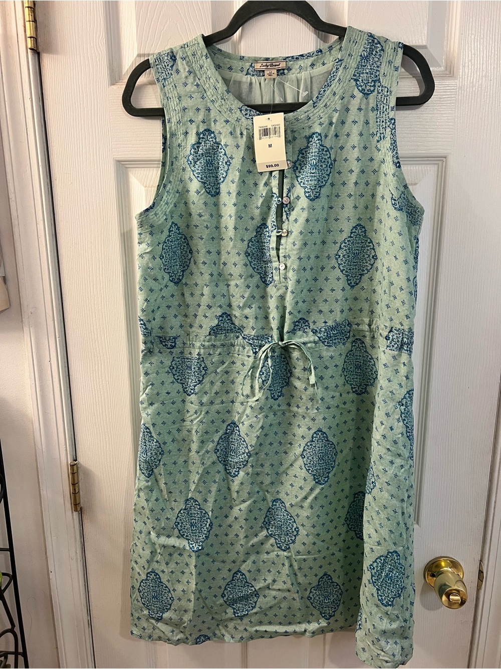 Lucky Brand Light Blue Printed Sleeveless Drawstring Mini Dress